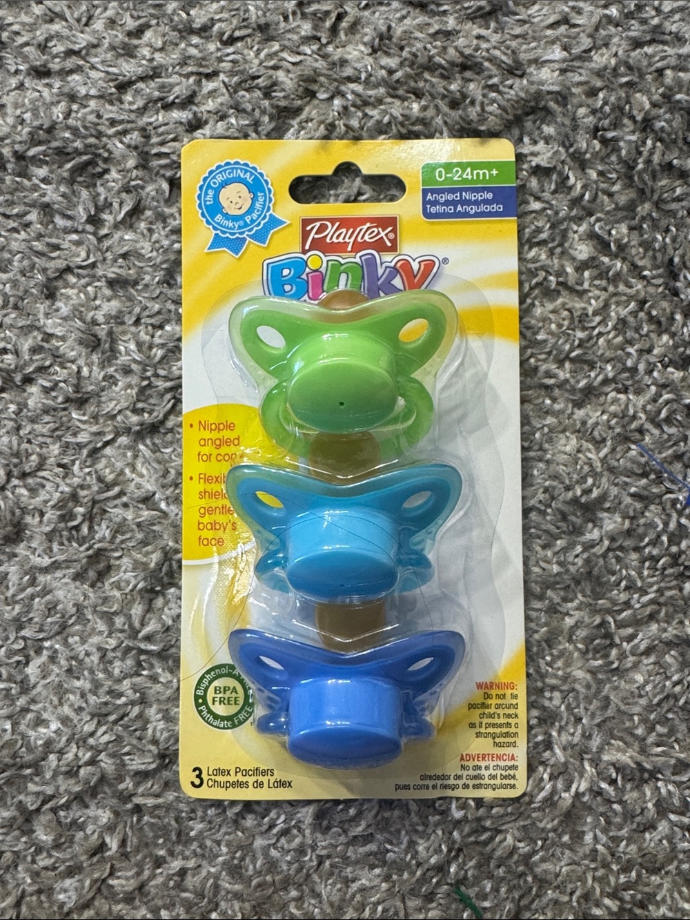Playtex Binky Latex Pacifier Angled Nipple 0-24 Months